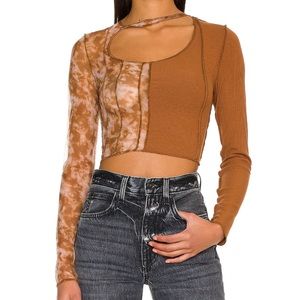 *NEW W/ TAGS* Brown Tie-Dye Semi Sheer Ribbed Crop Top